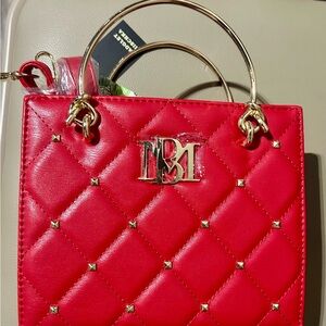 Badgley Mischka Red Quilted Mini Bag with Gold Accents